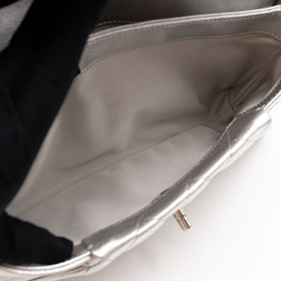 Fold Up Again Clutch Silver Metallic Leather