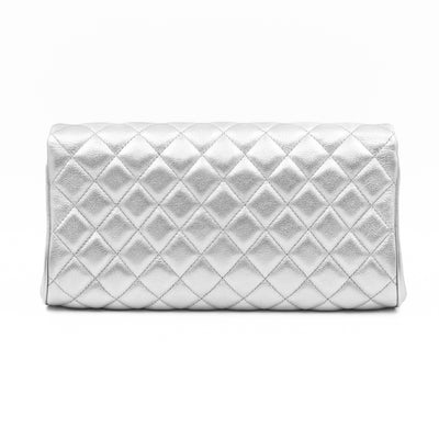 Fold Up Again Clutch Silver Metallic Leather