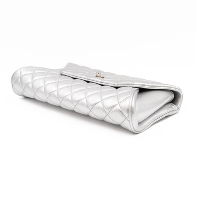 Fold Up Again Clutch Silver Metallic Leather