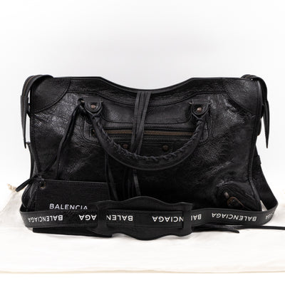 Classic City AJ Bag Logo Strap Black Leather