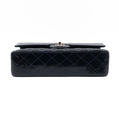 Classic Double Flap Bag Medium Navy Blue Patent Leather Silver