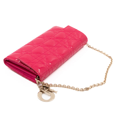 Lady Dior Wallet on Chain Pink Patent Leather