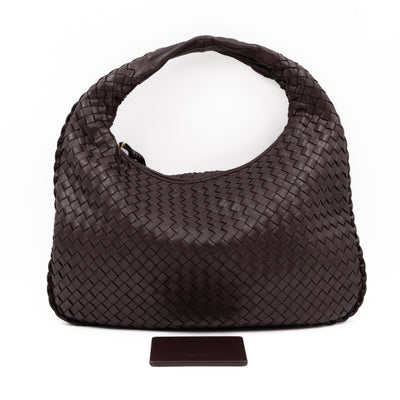 Veneta Hobo Bag Small Intrecciato Brown Leather