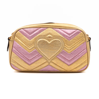 GG Marmont Matelassé Small Metallic Gold Leather