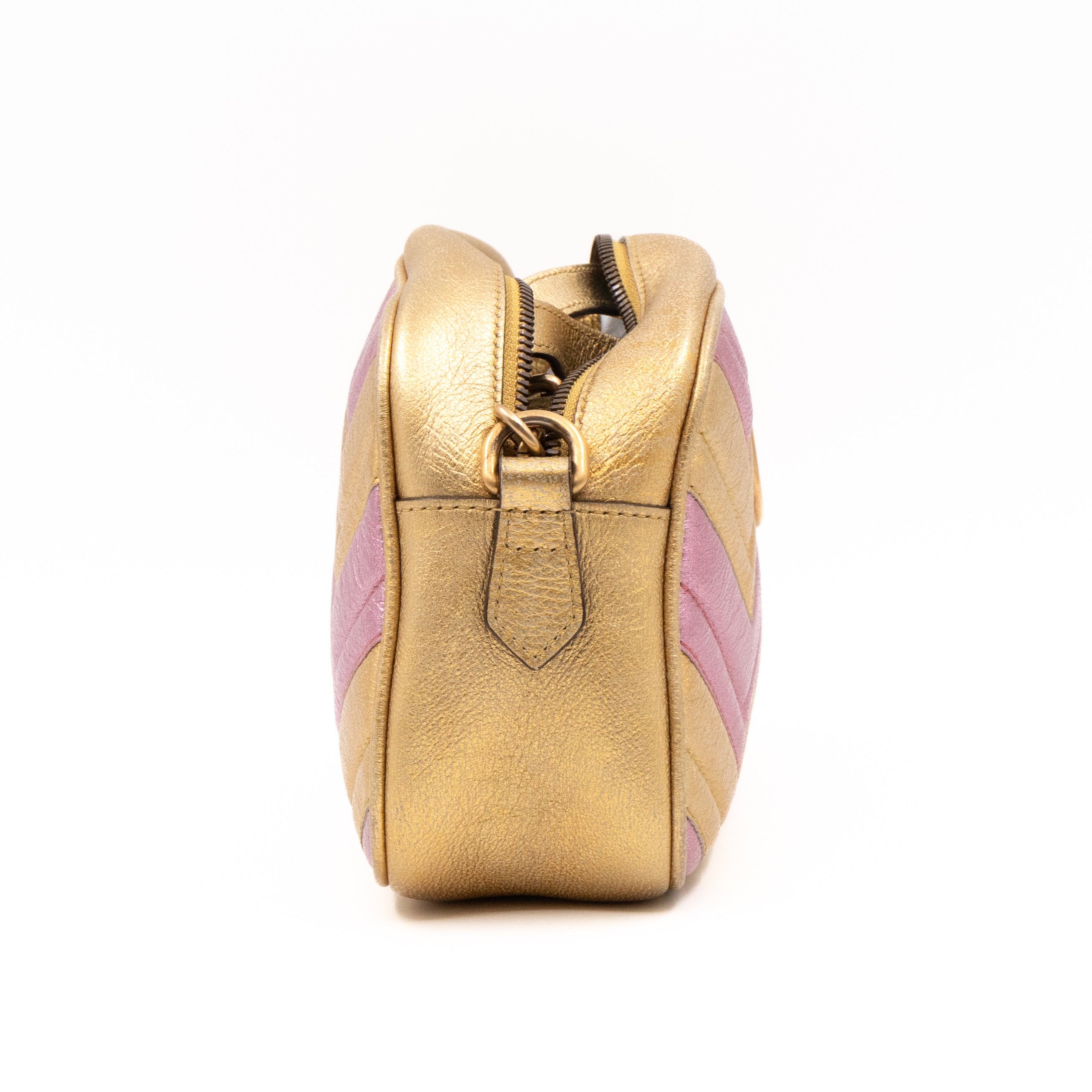 GG Marmont Matelassé Small Metallic Gold Leather