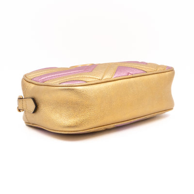 GG Marmont Matelassé Small Metallic Gold Leather