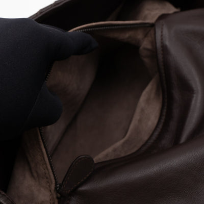 Large Drawstring Flap Crossbody Bag Intrecciato Dark Brown Leather