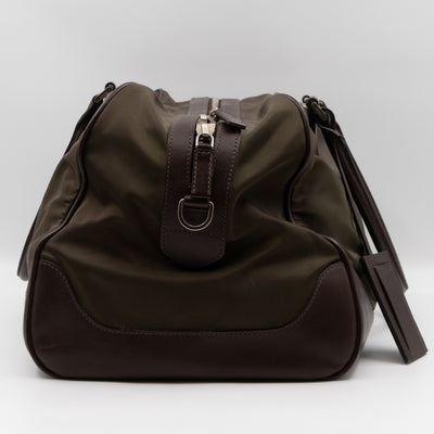Duffle Green Nylon and Brown Leather Travel Bag
