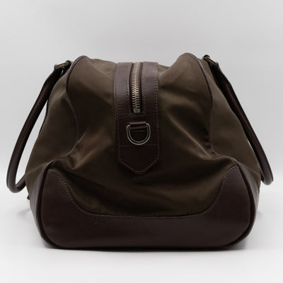 Duffle Green Nylon and Brown Leather Travel Bag
