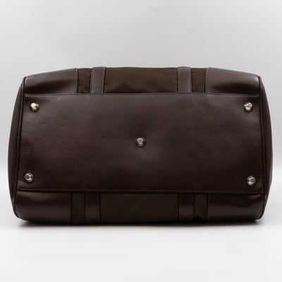 Duffle Green Nylon and Brown Leather Travel Bag