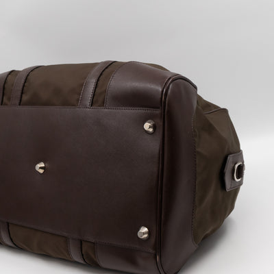 Duffle Green Nylon and Brown Leather Travel Bag