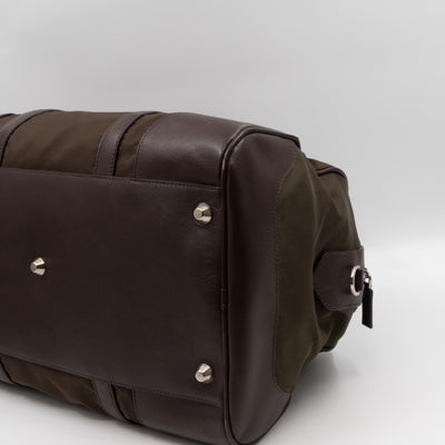 Duffle Green Nylon and Brown Leather Travel Bag