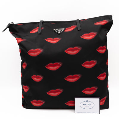 Tessuto Nylon Shopping Tote Stampato Lips