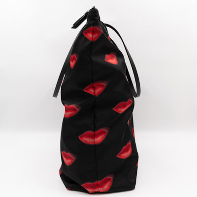Tessuto Nylon Shopping Tote Stampato Lips