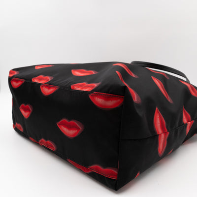 Tessuto Nylon Shopping Tote Stampato Lips