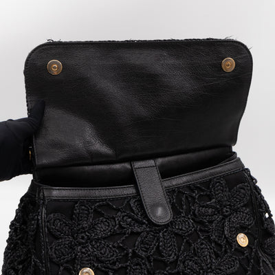 Sicily Large Floral Crocheted Lace Black Leather