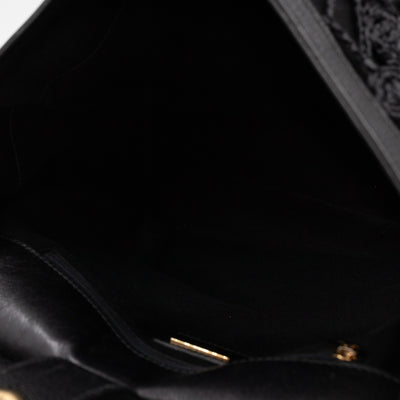Sicily Large Floral Crocheted Lace Black Leather