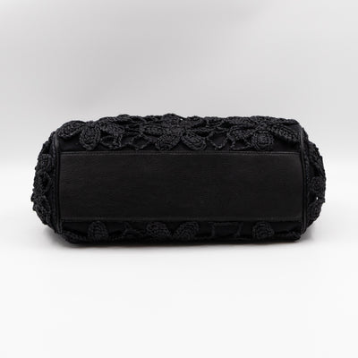 Sicily Large Floral Crocheted Lace Black Leather