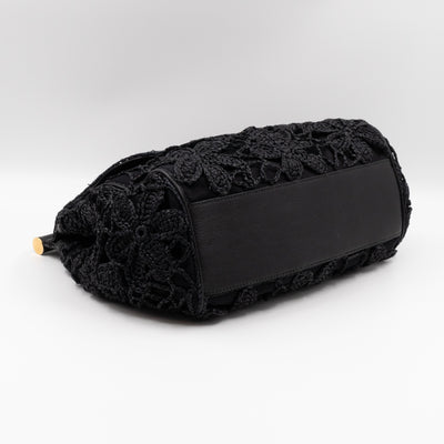 Sicily Large Floral Crocheted Lace Black Leather