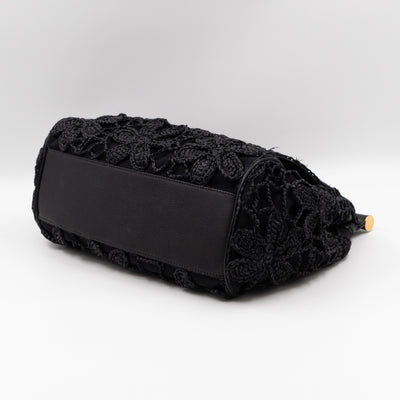 Sicily Large Floral Crocheted Lace Black Leather