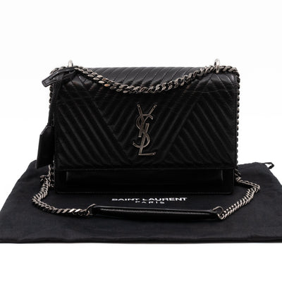 Sunset Medium Chevron Black Leather