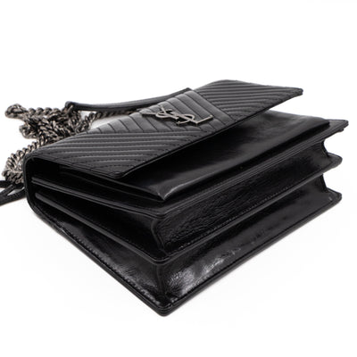 Sunset Medium Chevron Black Leather