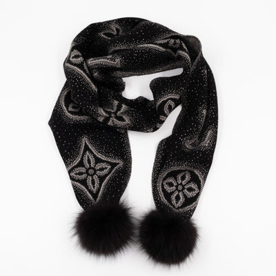 Poliana Fox Fur Cashmere Shawl Black
