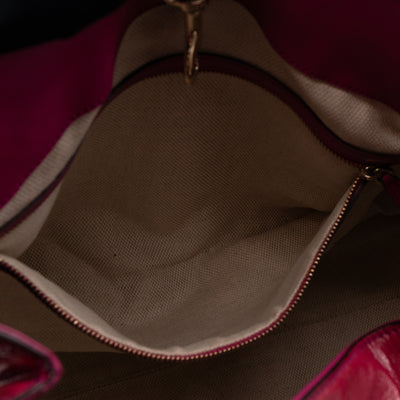 Soho Tassel Chain Tote Crumpled Patent Fuchsia