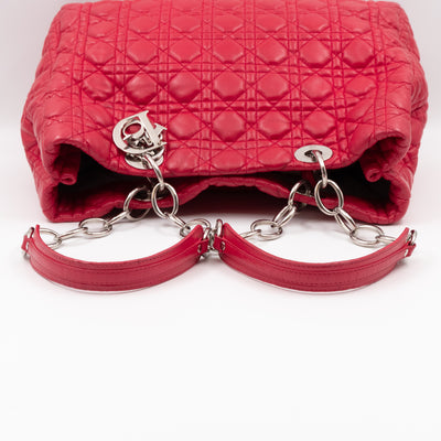 Medium Soft Shopping Tote Raspberry Red Cannage Leather