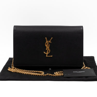 Kate Chain Wallet Bag Black Grained Leather Gold