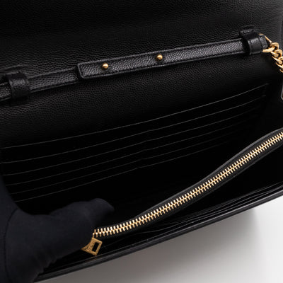 Kate Chain Wallet Bag Black Grained Leather Gold