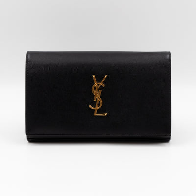 Kate Chain Wallet Bag Black Grained Leather Gold