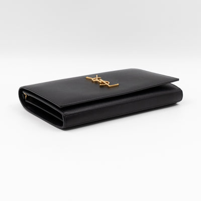 Kate Chain Wallet Bag Black Grained Leather Gold