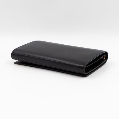 Kate Chain Wallet Bag Black Grained Leather Gold