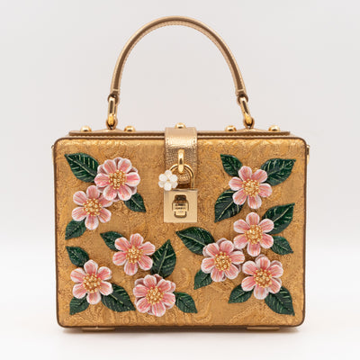 DG Unique Box Flower Handbag Embellished Lurex and Leather