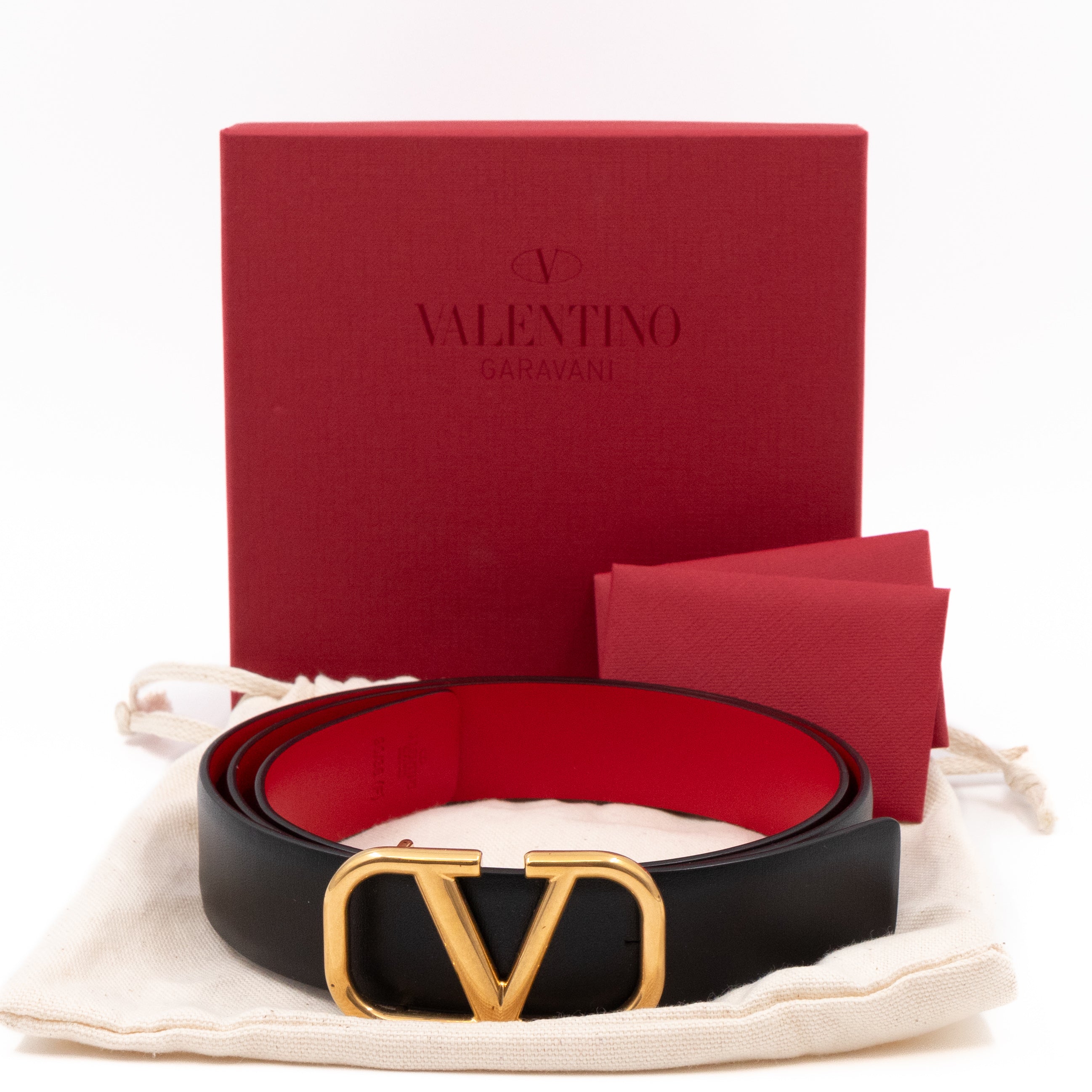 Reversible VLOGO Belt Black & Red Leather 90 cm