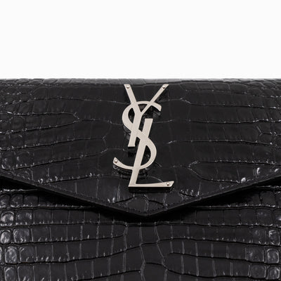 Uptown Pouch Black Croc Embossed Leather Silver
