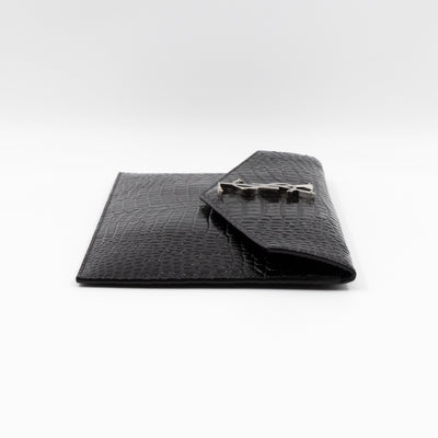 Uptown Pouch Black Croc Embossed Leather Silver