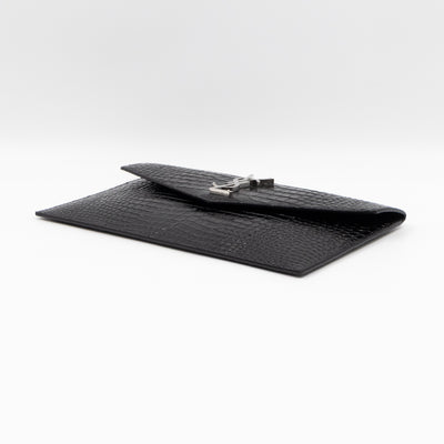 Uptown Pouch Black Croc Embossed Leather Silver