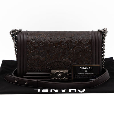 Cordoba Boy Bag Medium Dallas Paris Brown Engraved Leather
