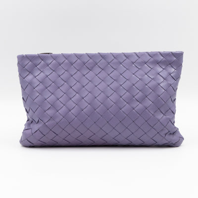 Medium Flat Pouch Intrecciato Lavender Leather