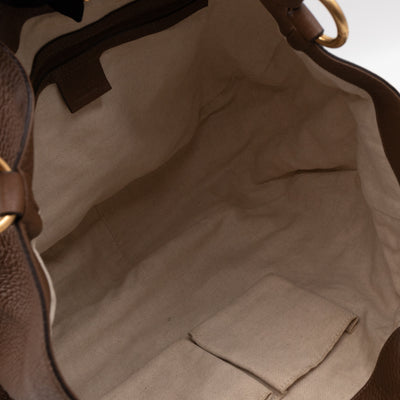 Twill Shoulder Bag Brown Leather