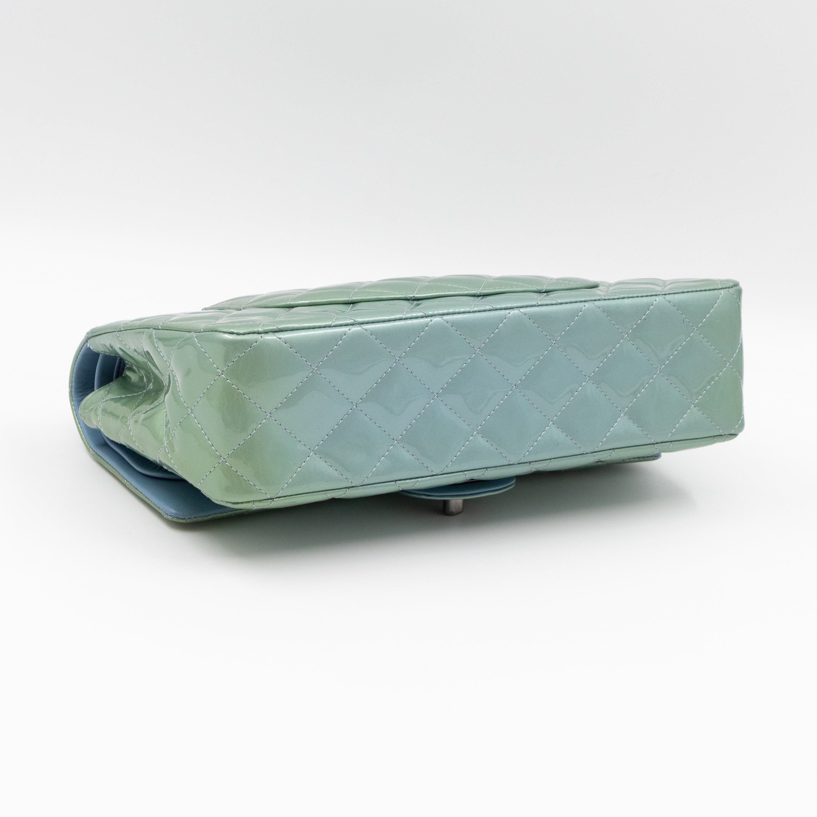 Classic Double Flap Medium Green Metallic Patent Leather
