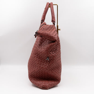 Large Convertible Tote Bag Intrecciato Brick Brown Leather