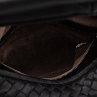 Belly Hobo Bag Intrecciato Black Leather