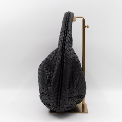 Belly Hobo Bag Intrecciato Black Leather