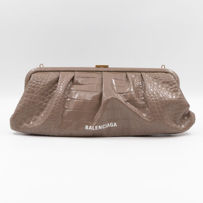 Cloud XL Clutch Bag Beige Croc Embossed Patent Leather