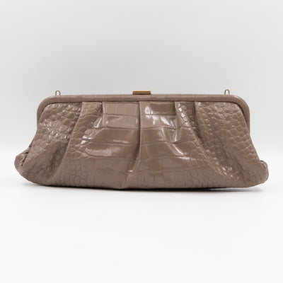 Cloud XL Clutch Bag Beige Croc Embossed Patent Leather