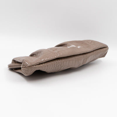 Cloud XL Clutch Bag Beige Croc Embossed Patent Leather
