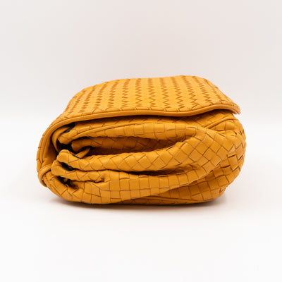 Drawstring Flap Crossbody Bag Intrecciato Yellow Leather